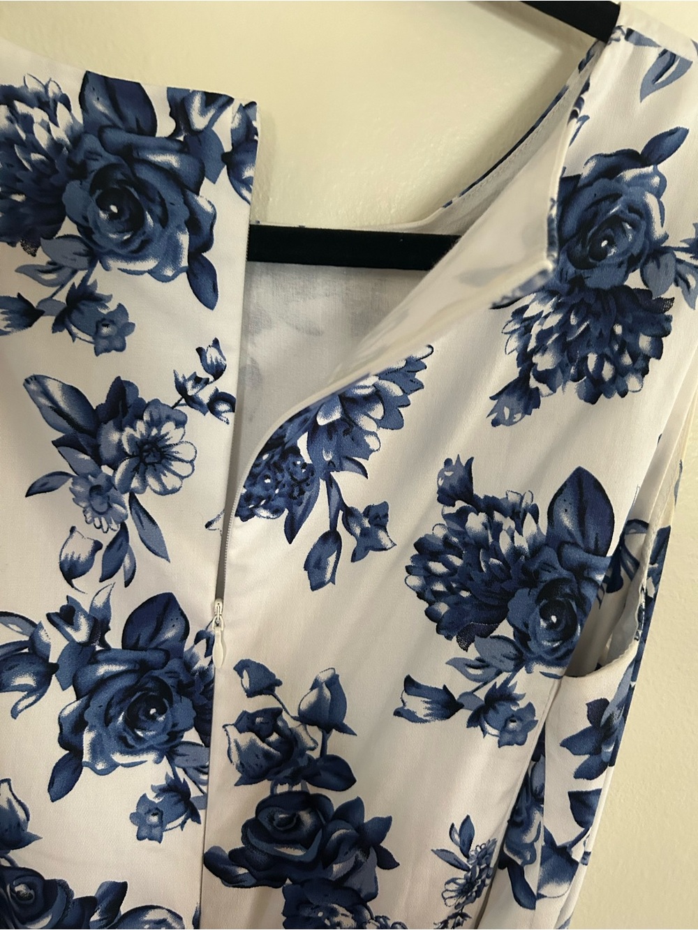Blue Floral Midi Dress with Waist Tie - Picture 6 of 7